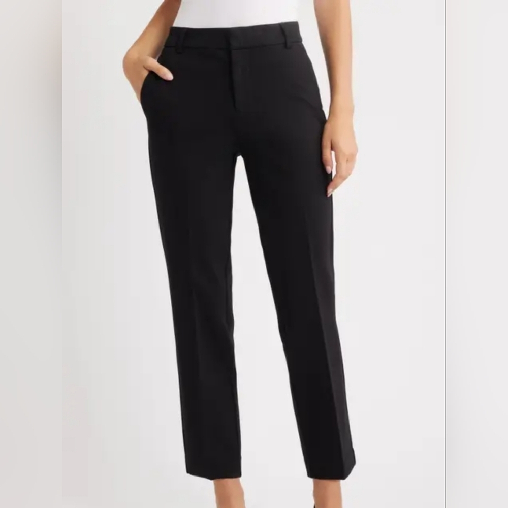 St John Flat Front Cotton Trousers Pants Black Womens Size 4 Nwt